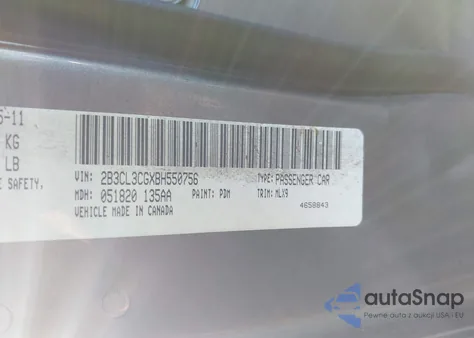 2011 Dodge Charger z USA, uszkodzony, nr VIN 2B3CL3CGXBH550756